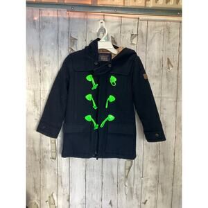 Heach Size 6 Boys Black Pea Coat with Neon Green Toggles